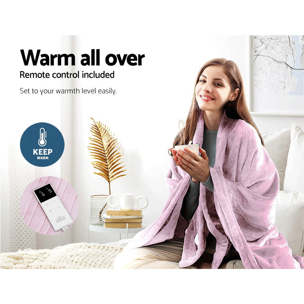 Bedding Heated Electric Throw Rug Fleece Sunggle Blanket Washable Pink