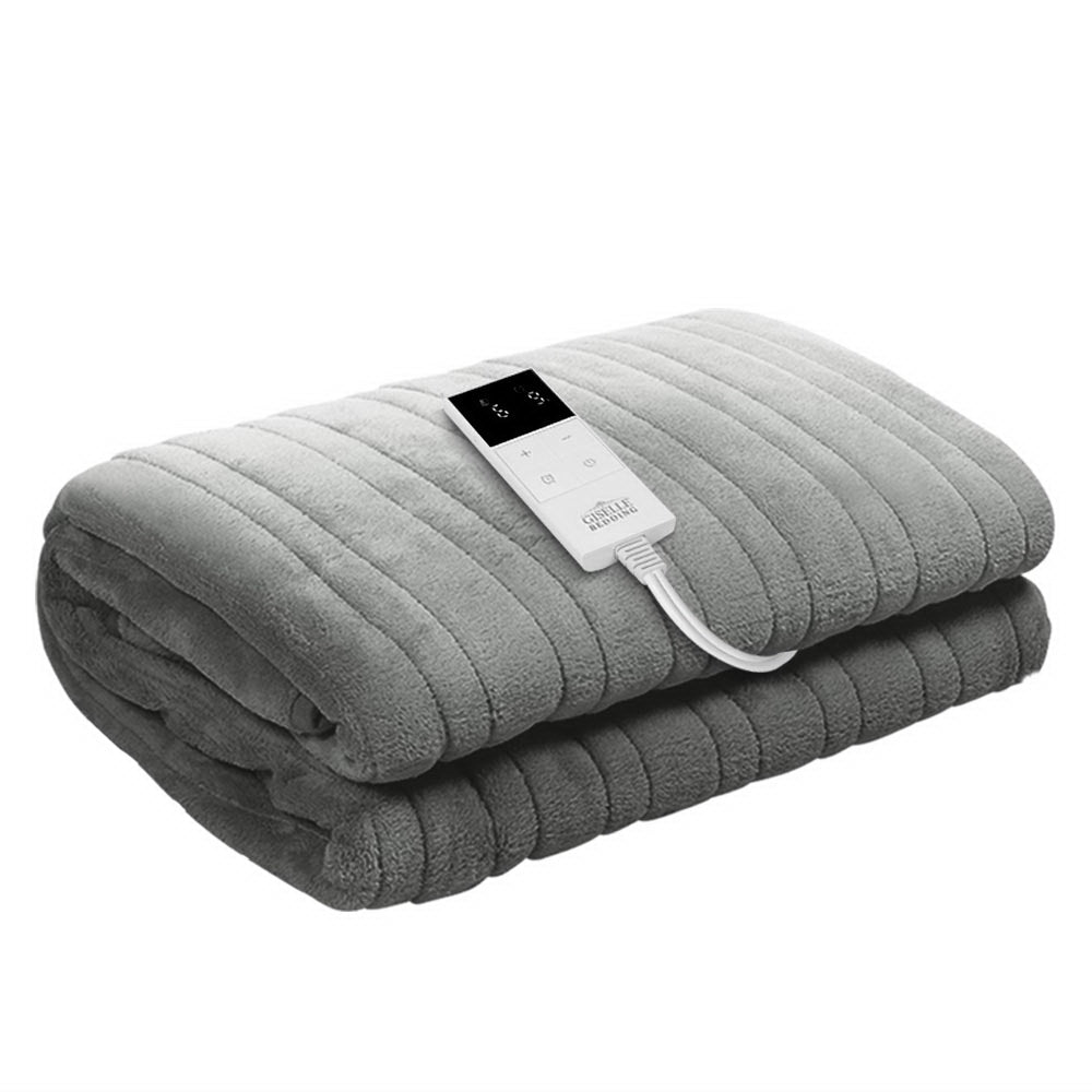 Bedding Heated Electric Throw Rug Fleece Sunggle Blanket Washable Silver