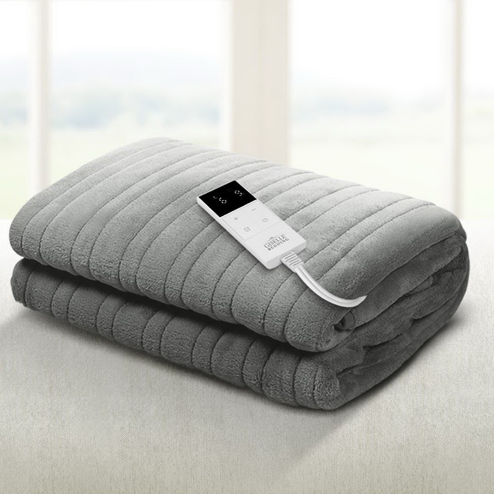 Bedding Heated Electric Throw Rug Fleece Sunggle Blanket Washable Silver