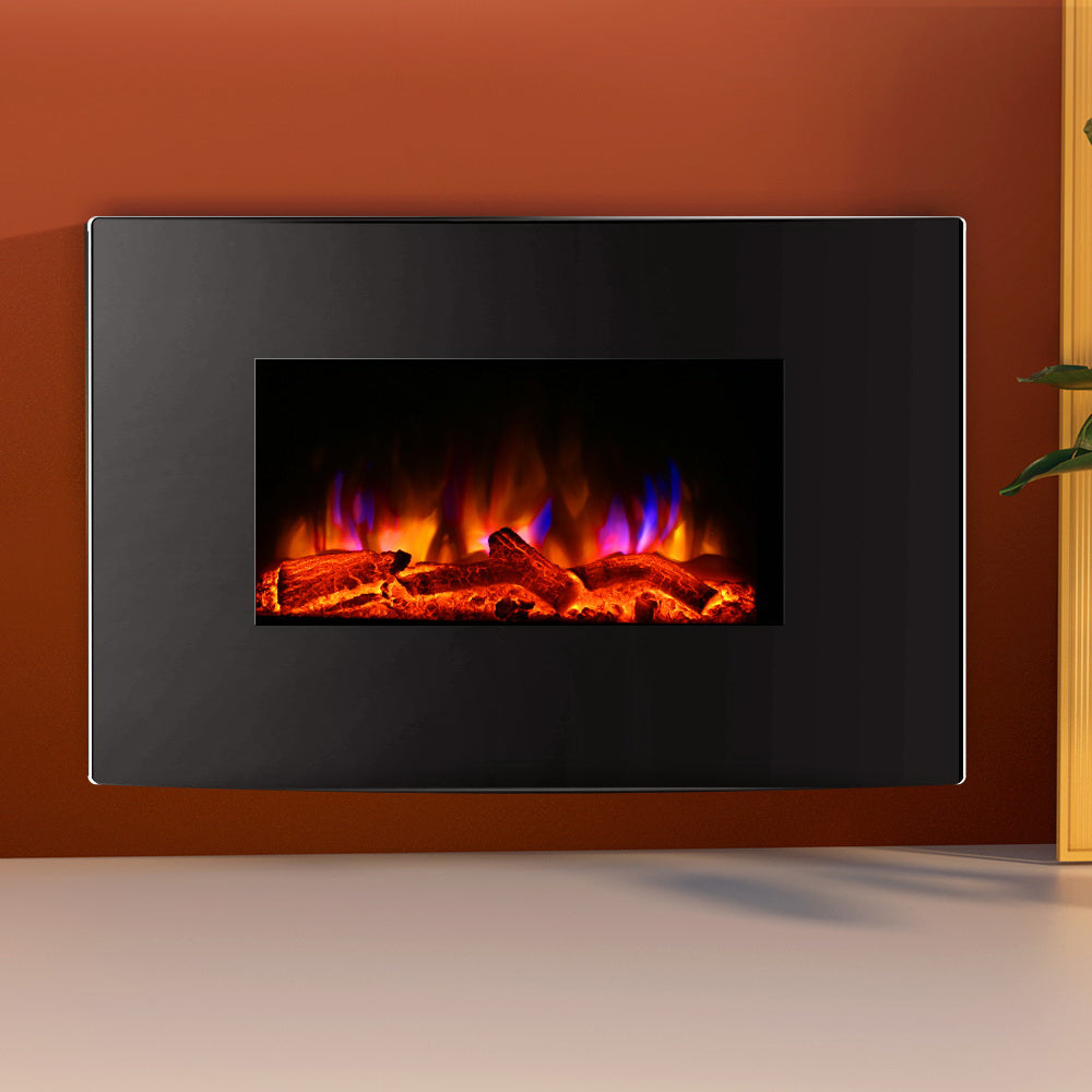 2000W Wall Mounted Electric Fireplace Fire Log Wood Heater Realistic Flame