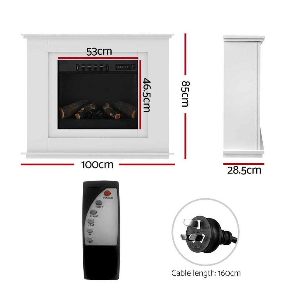 2000W Electric Fireplace Mantle Portable Fire Log Wood Heater 3D Flame Effect White