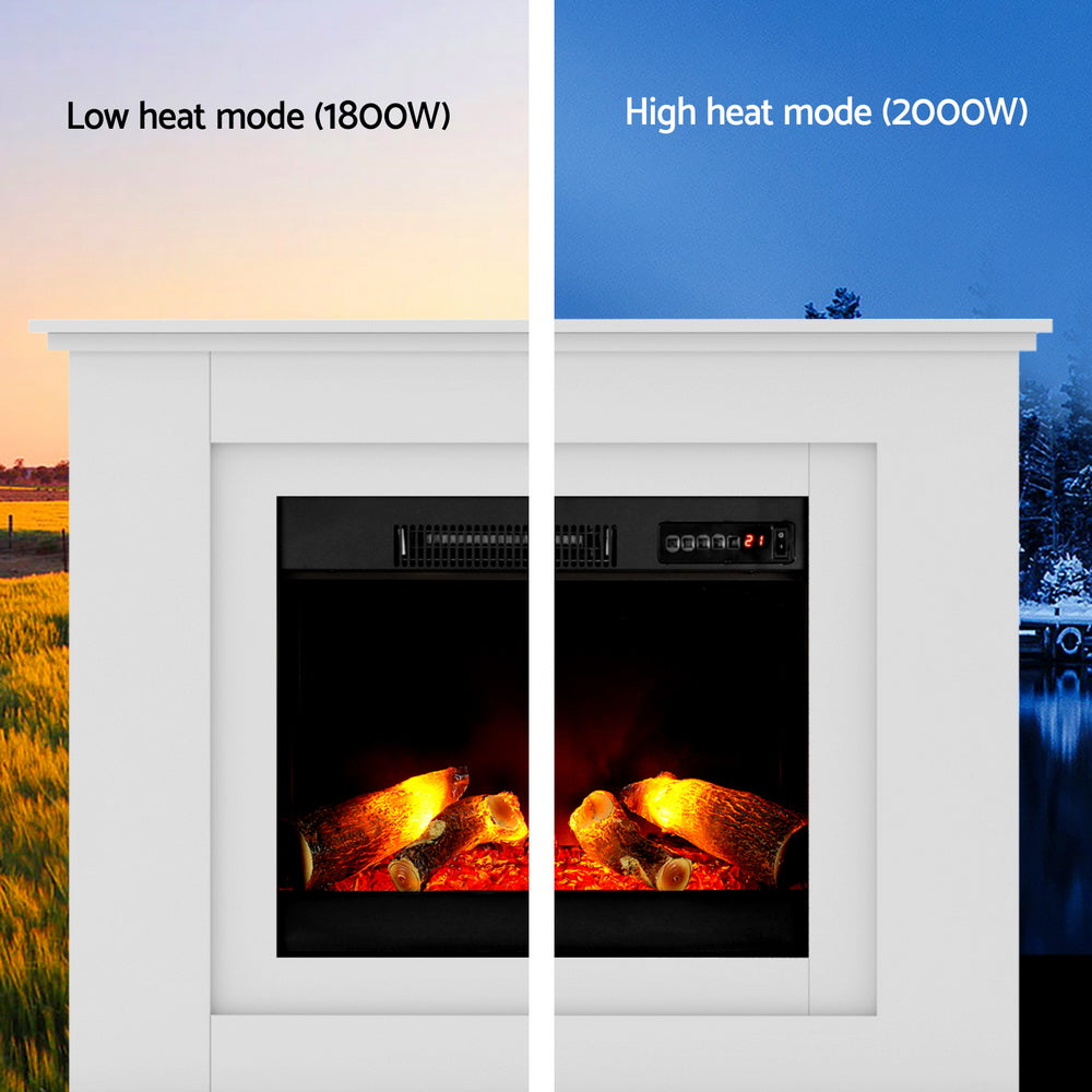 2000W Electric Fireplace Mantle Portable Fire Log Wood Heater 3D Flame Effect White