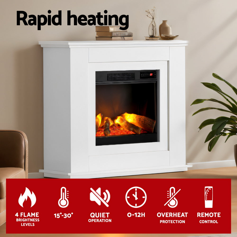 2000W Electric Fireplace Mantle Portable Fire Log Wood Heater 3D Flame Effect White