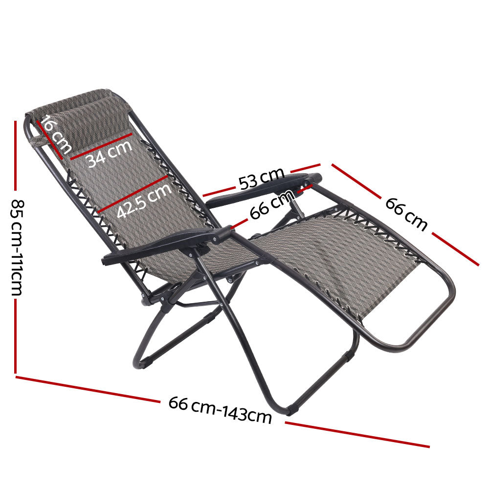 Zero Gravity Chairs Reclining Outdoor Furniture Sun Lounge Folding Camping Lounger Grey