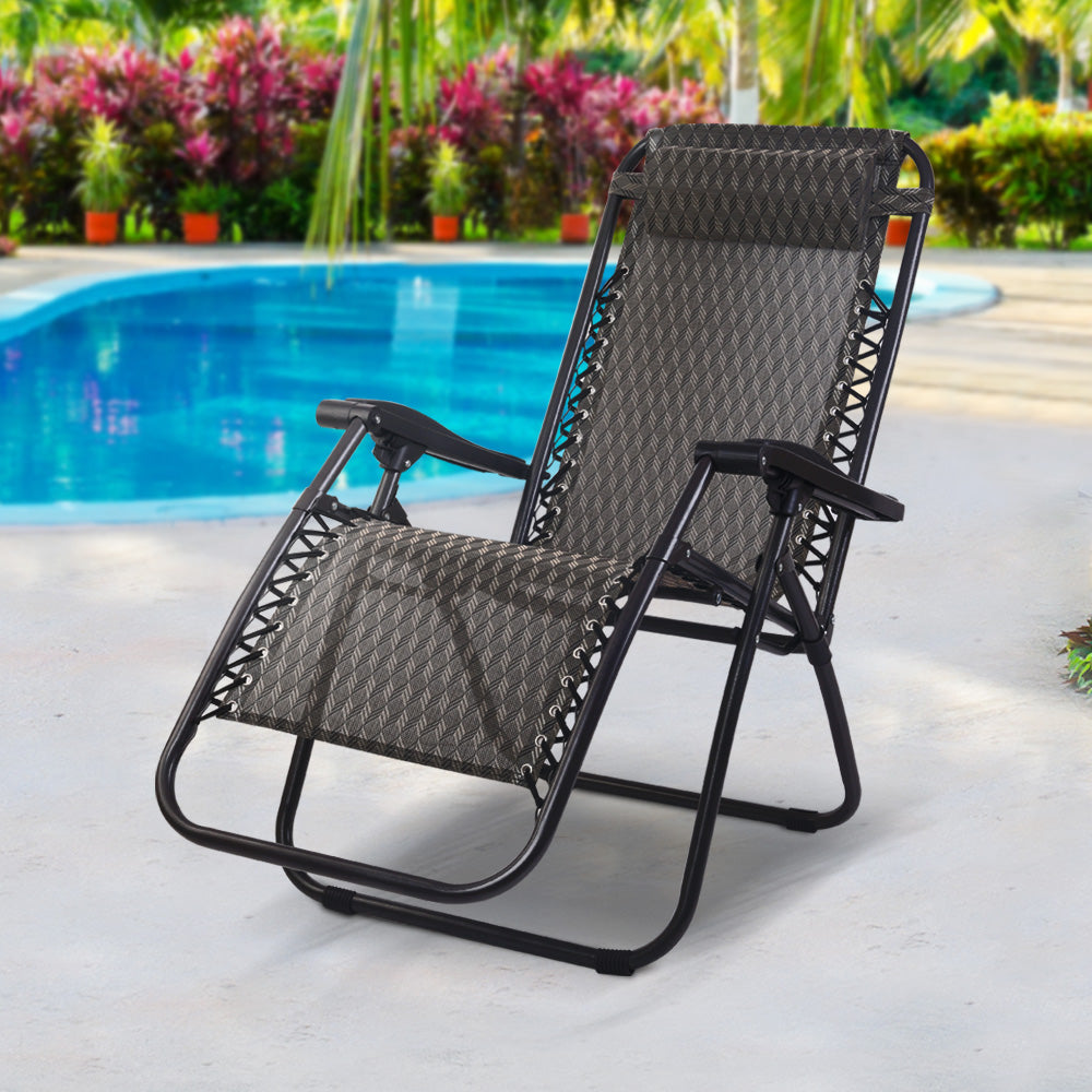 Zero Gravity Chairs Reclining Outdoor Furniture Sun Lounge Folding Camping Lounger Grey