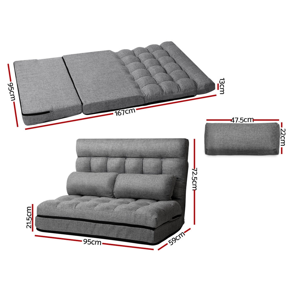 Lounge Sofa Bed 2-seater Floor Folding Fabric Grey