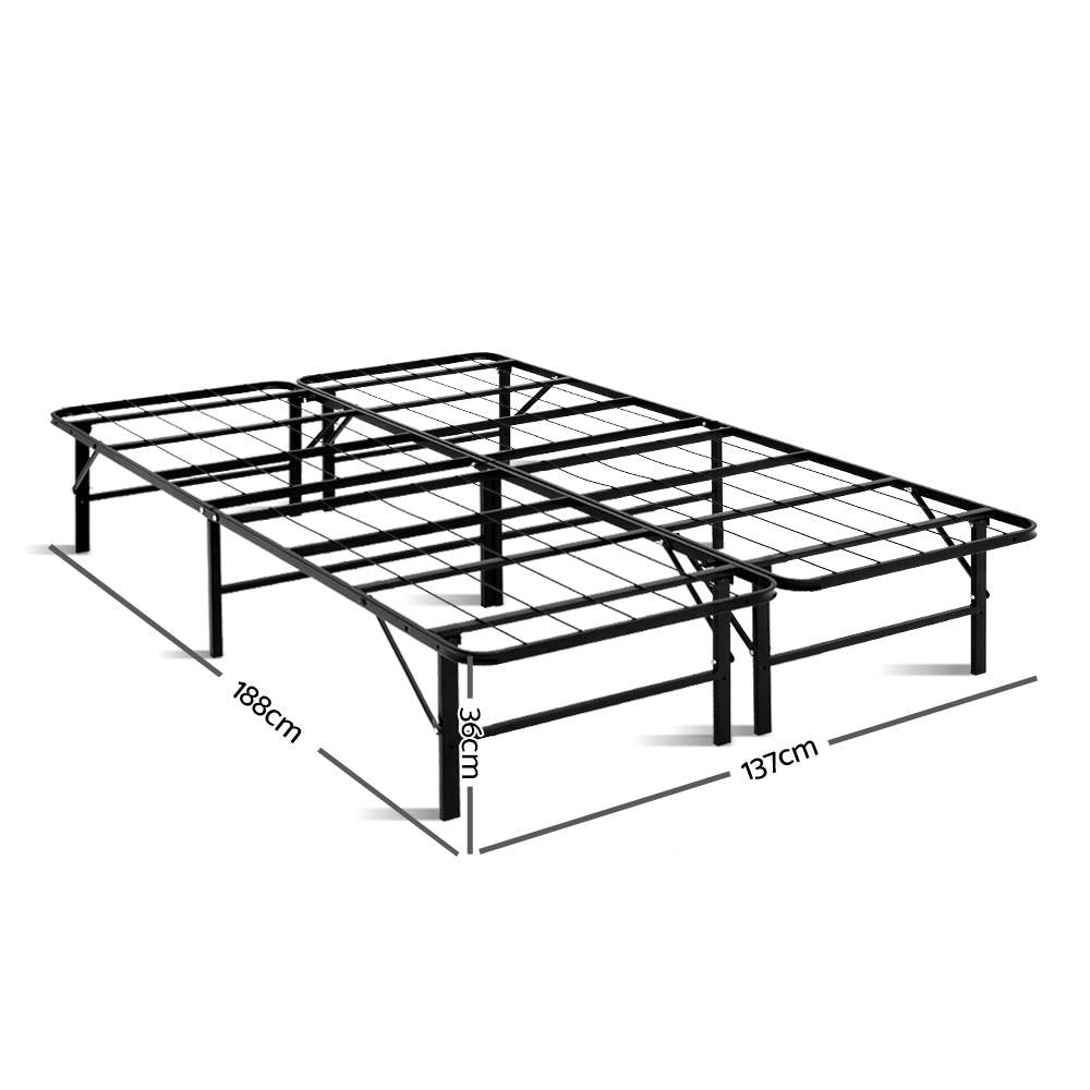 Foldable Double Metal Bed Frame - Black