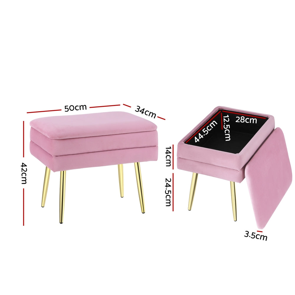 Ottoman Storage Foot Stool Velvet Pink Fast shipping On sale