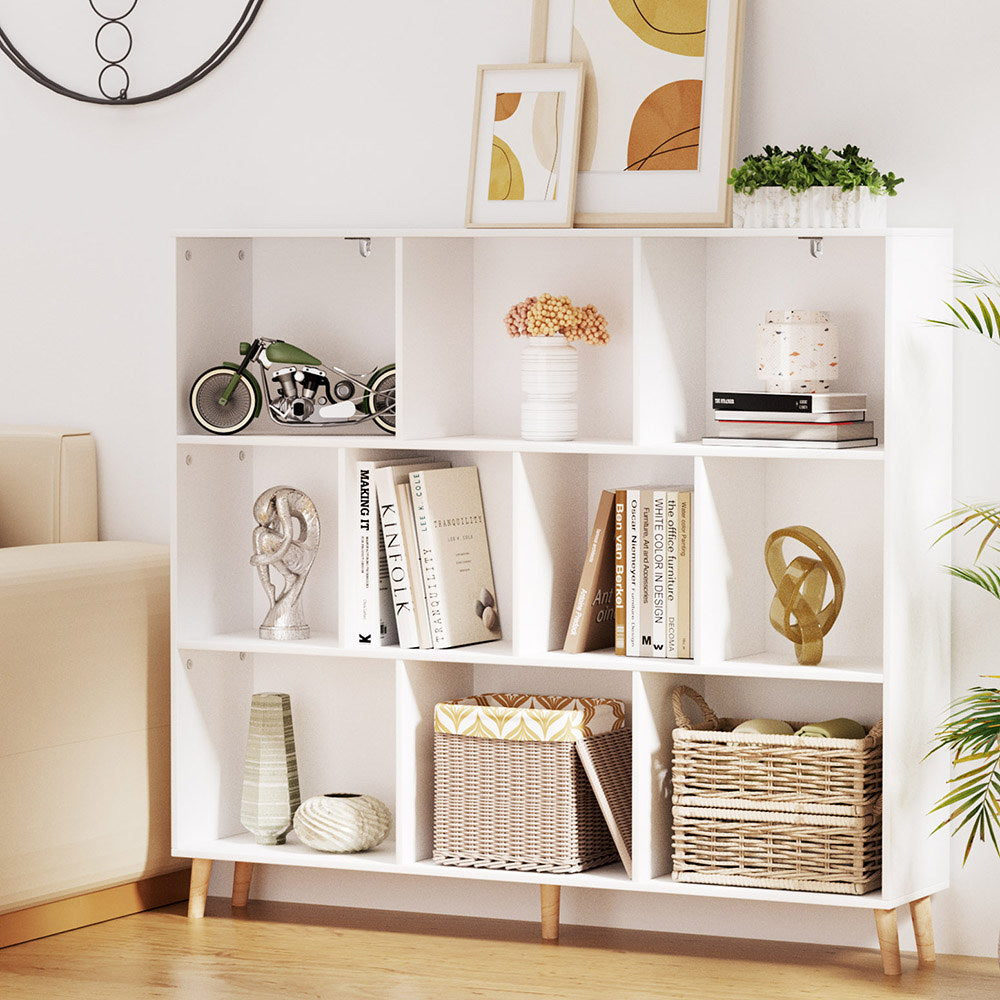 Bookshelf 3 Tiers 10 Cubes - CORA White Bookcase Fast shipping On sale