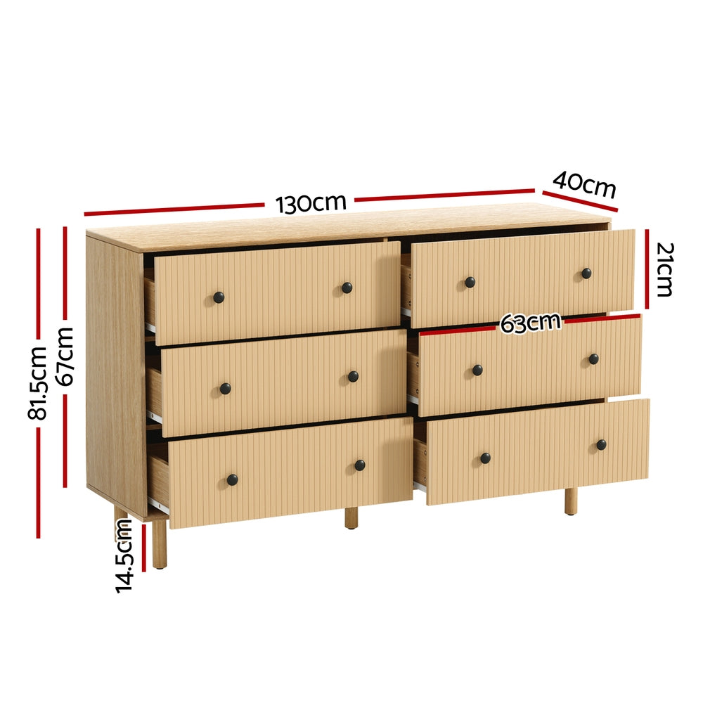 6 Chest of Drawers Flutted Front - RUTH Oak Of Fast shipping On sale