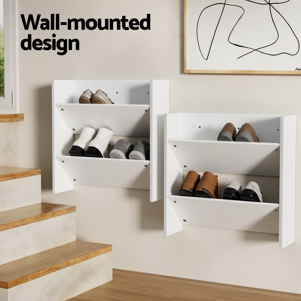 Shoe Rack 2-tier 12 Pairs Wall Mounted x2 - White Cabinet Fast shipping On sale