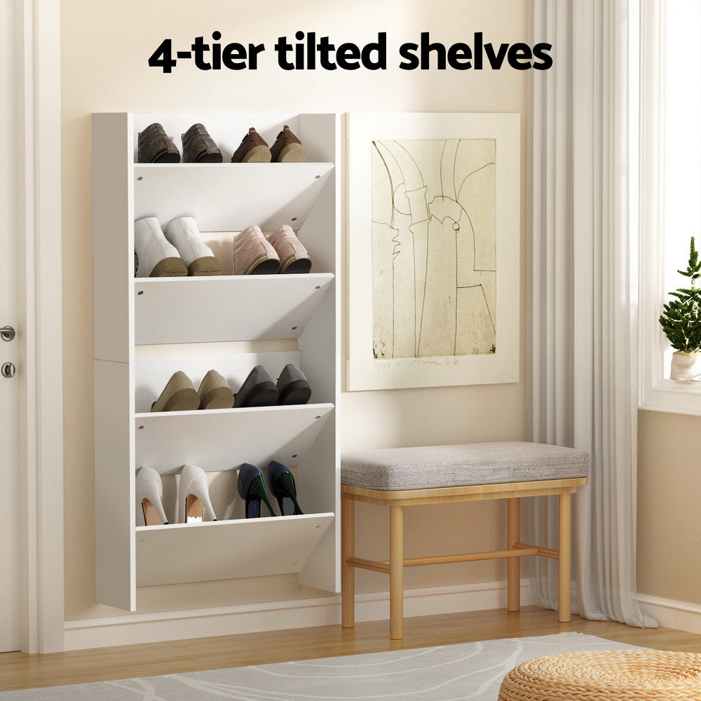 Shoe Rack 2-tier 12 Pairs Wall Mounted x2 - White Cabinet Fast shipping On sale