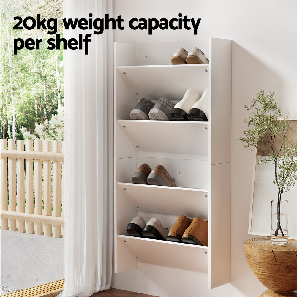 Shoe Rack 2-tier 12 Pairs Wall Mounted x2 - White Cabinet Fast shipping On sale