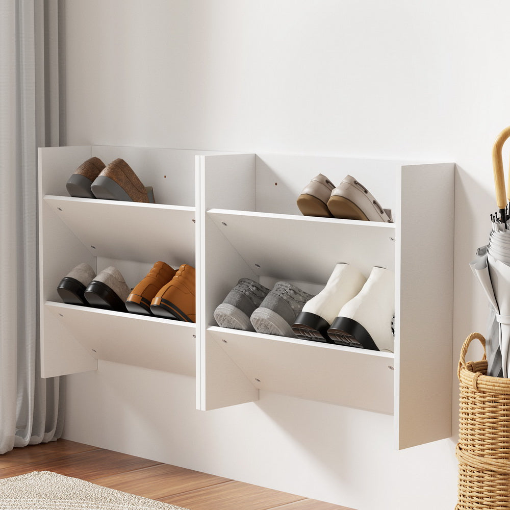 Shoe Rack 2-tier 12 Pairs Wall Mounted x2 - White Cabinet Fast shipping On sale