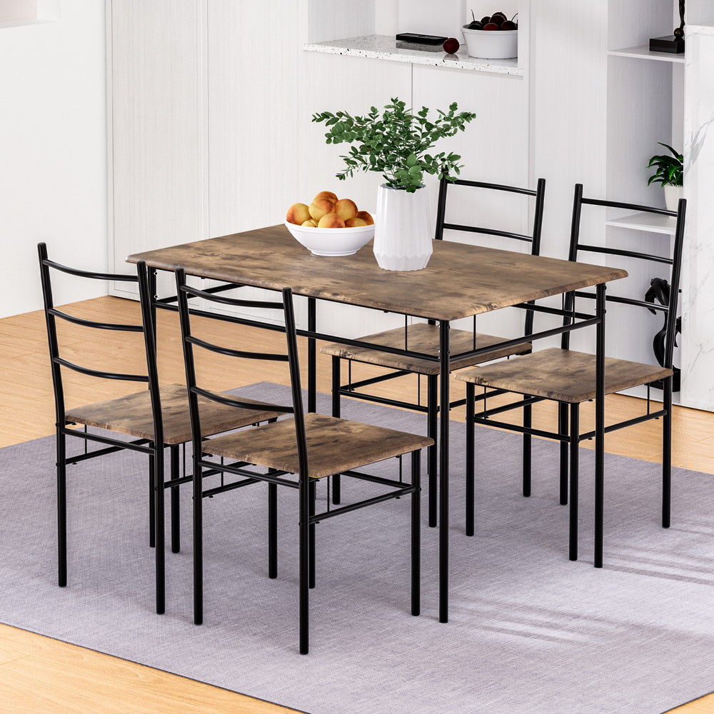 Dining Table and Chairs Set 5PCS Industrial Wooden Metal Desk Walnut Fast shipping On sale