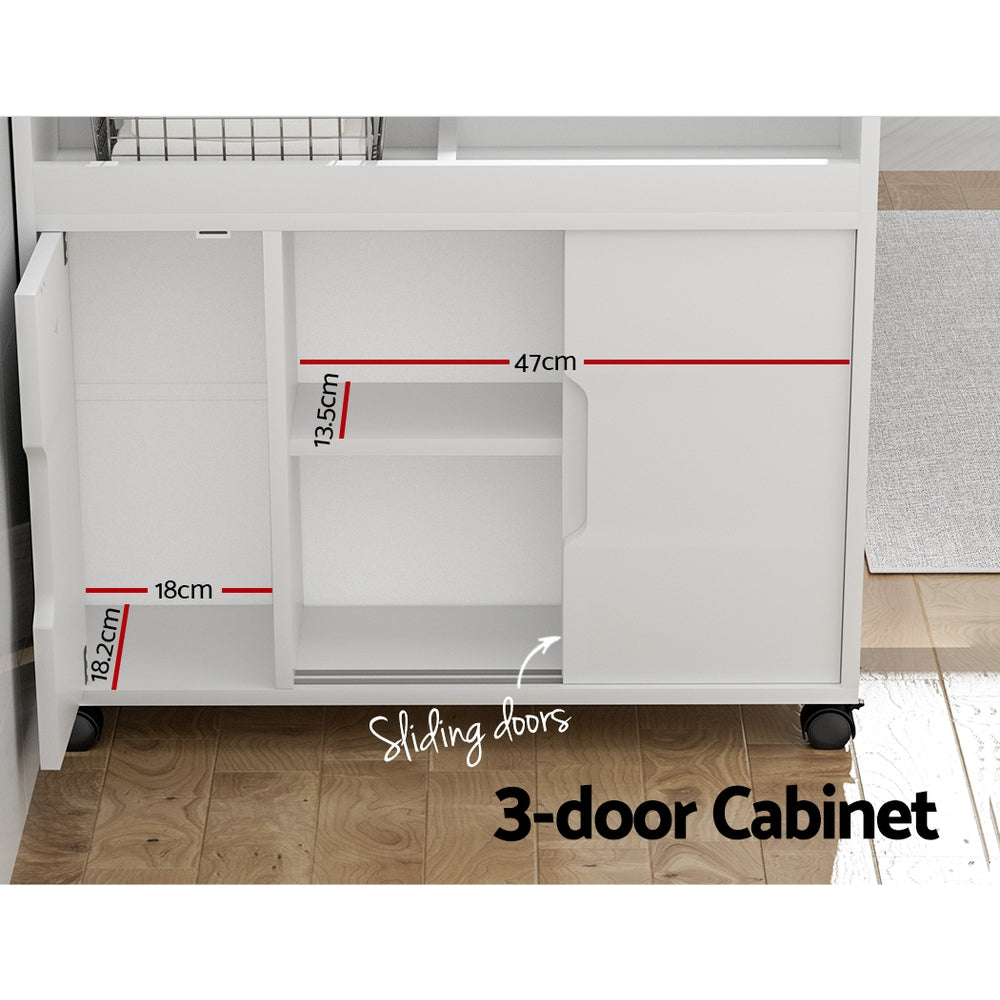 Artiss Bathroom Storage Cabinet Toilet Caddy Shelf 3 Doors With Wheels White
