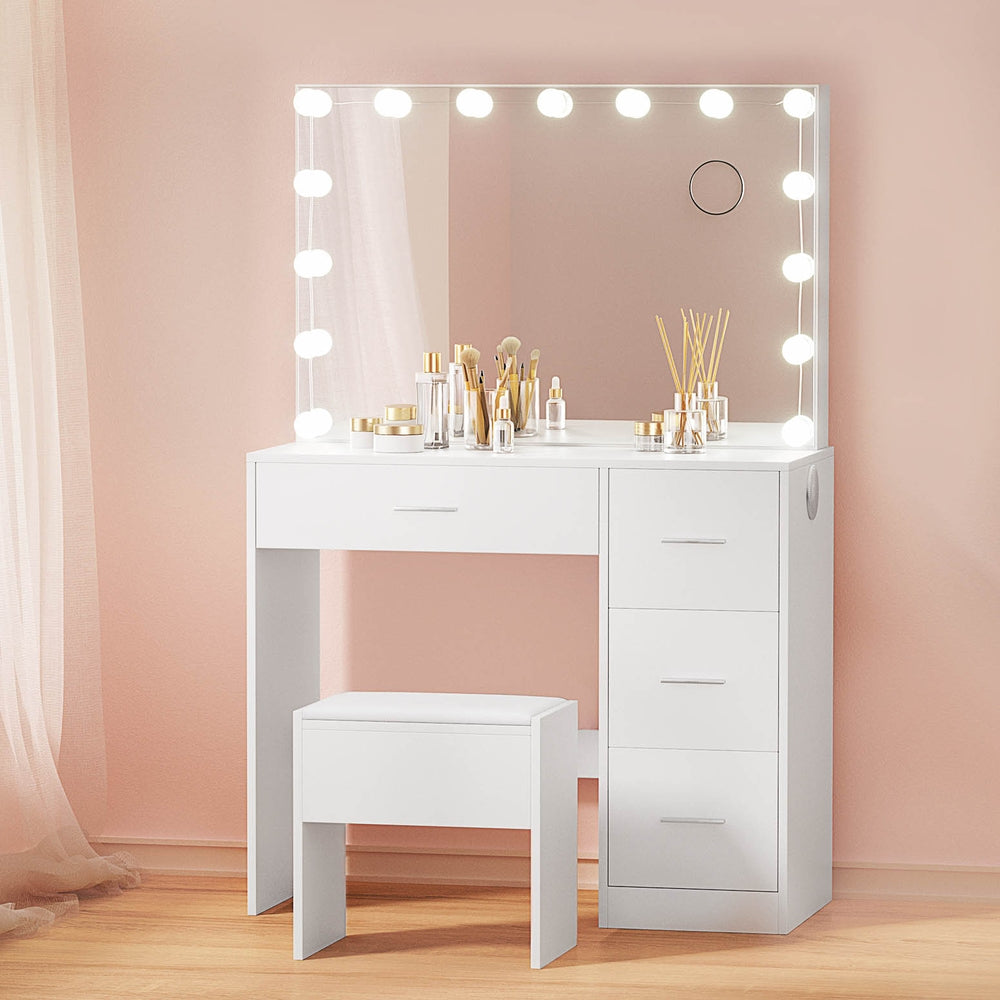 Dressing Table Set Stool 15 Led Bulbs White Darcy Fast shipping On sale