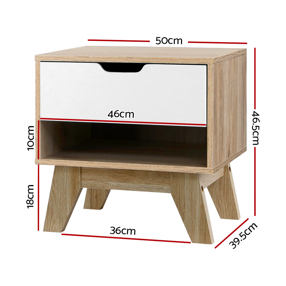 Iker Bedside Table Drawer Nightstand Shelf Cabinet Storage Lamp Side Wooden
