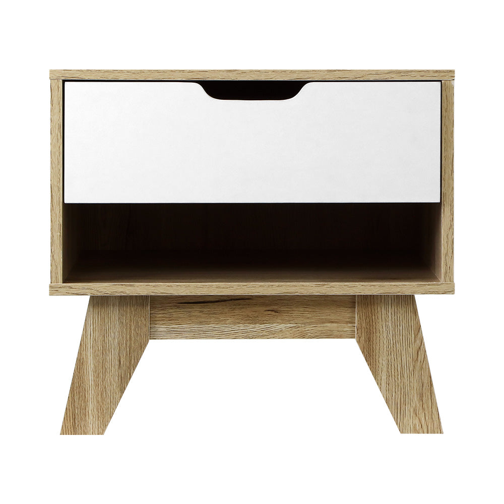Iker Bedside Table Drawer Nightstand Shelf Cabinet Storage Lamp Side Wooden