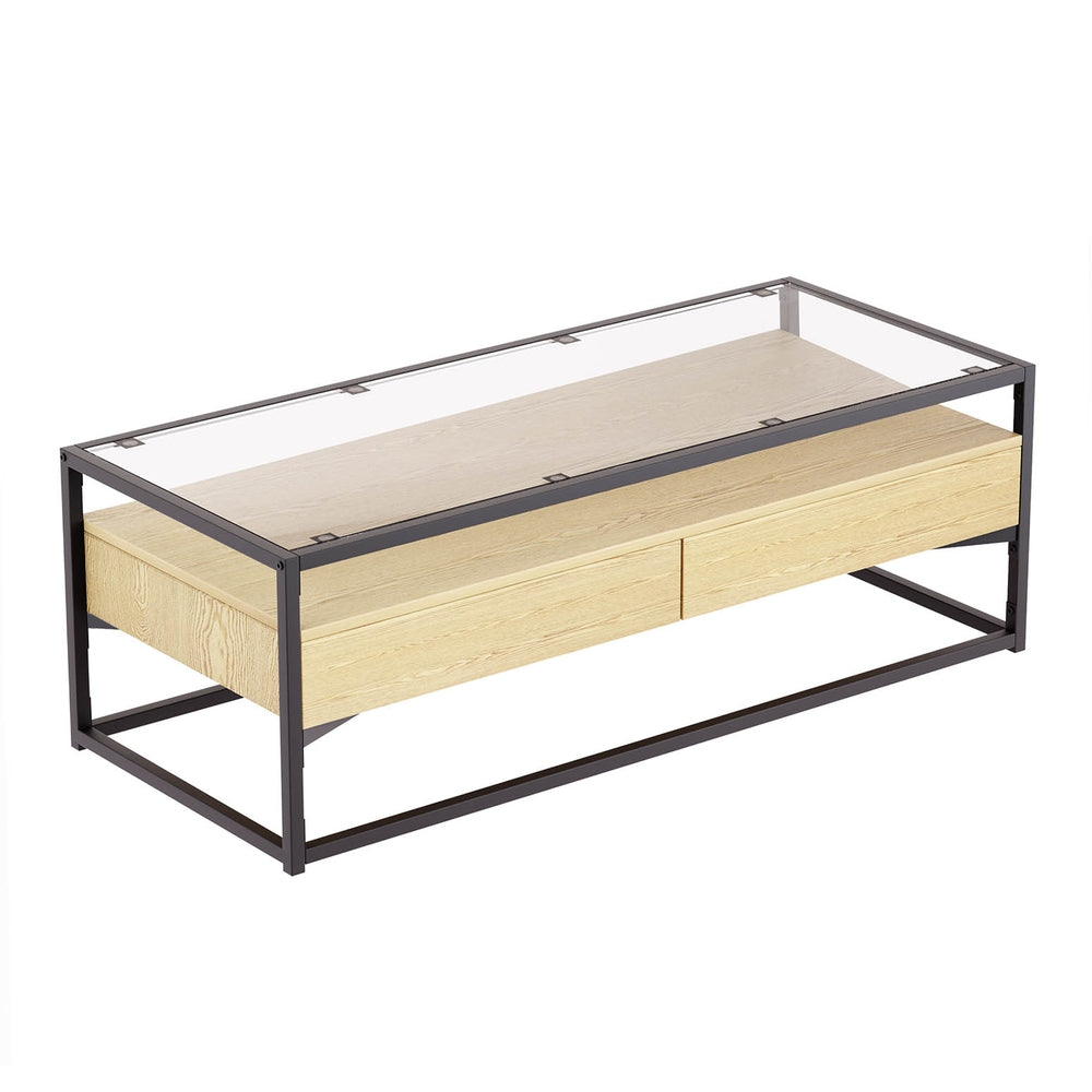 Coffee Table 2 Drawers Glass Tabletop Pine Fast shipping On sale