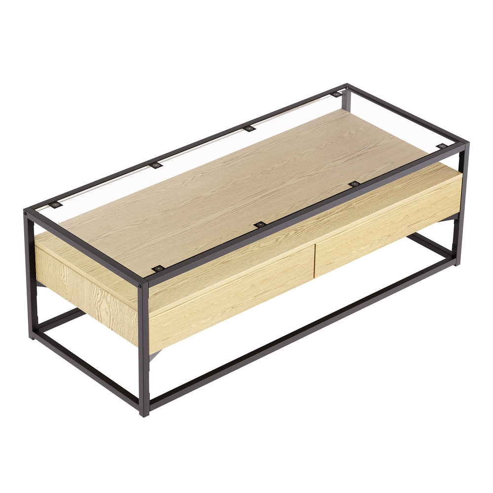 Coffee Table 2 Drawers Glass Tabletop Pine Fast shipping On sale