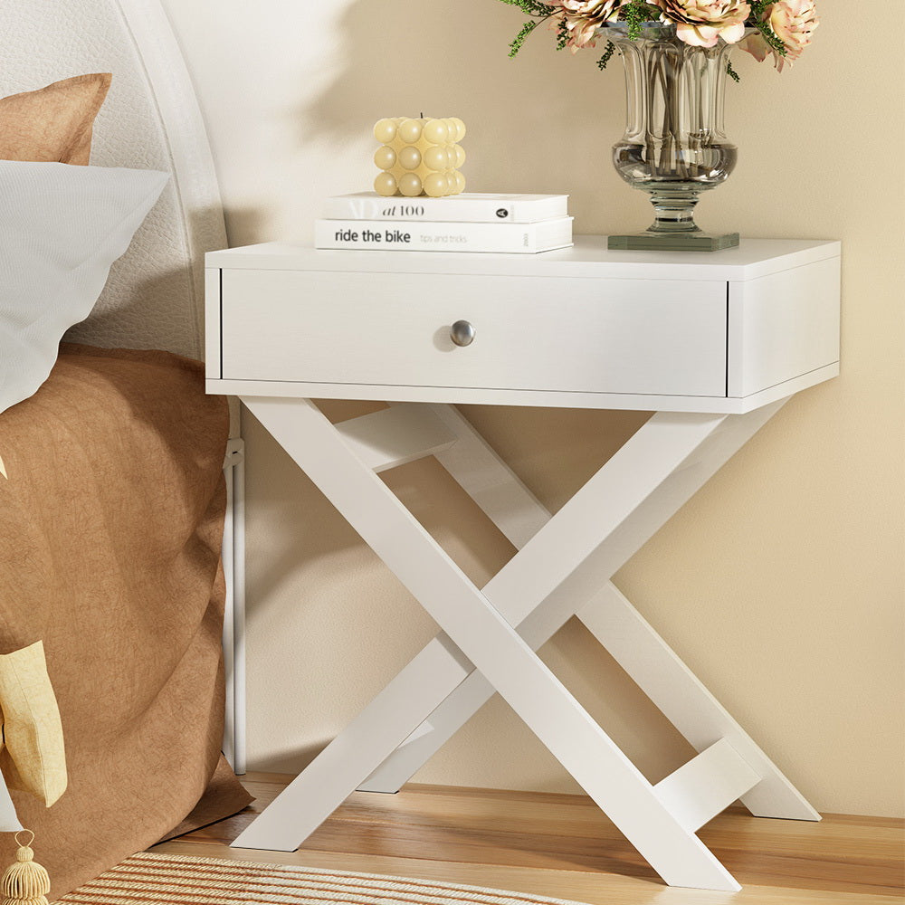 Artiss Bedside Table Drawers Side Table Storage Cabinet Nightstand White QARA