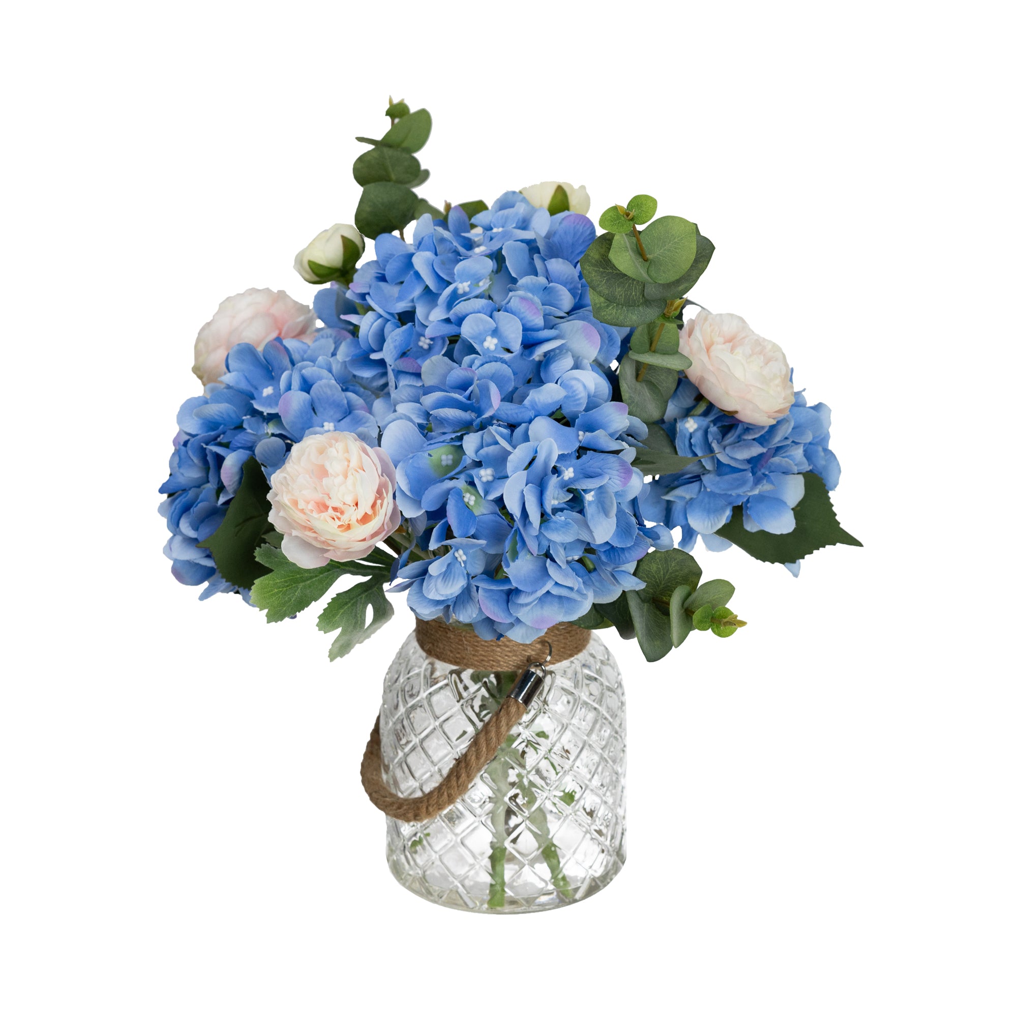 Blue Hydrangea & Peony Mixed Artificial Fake Plant Decorative Arrangement 38cm In Maison Jar Fast shipping On sale