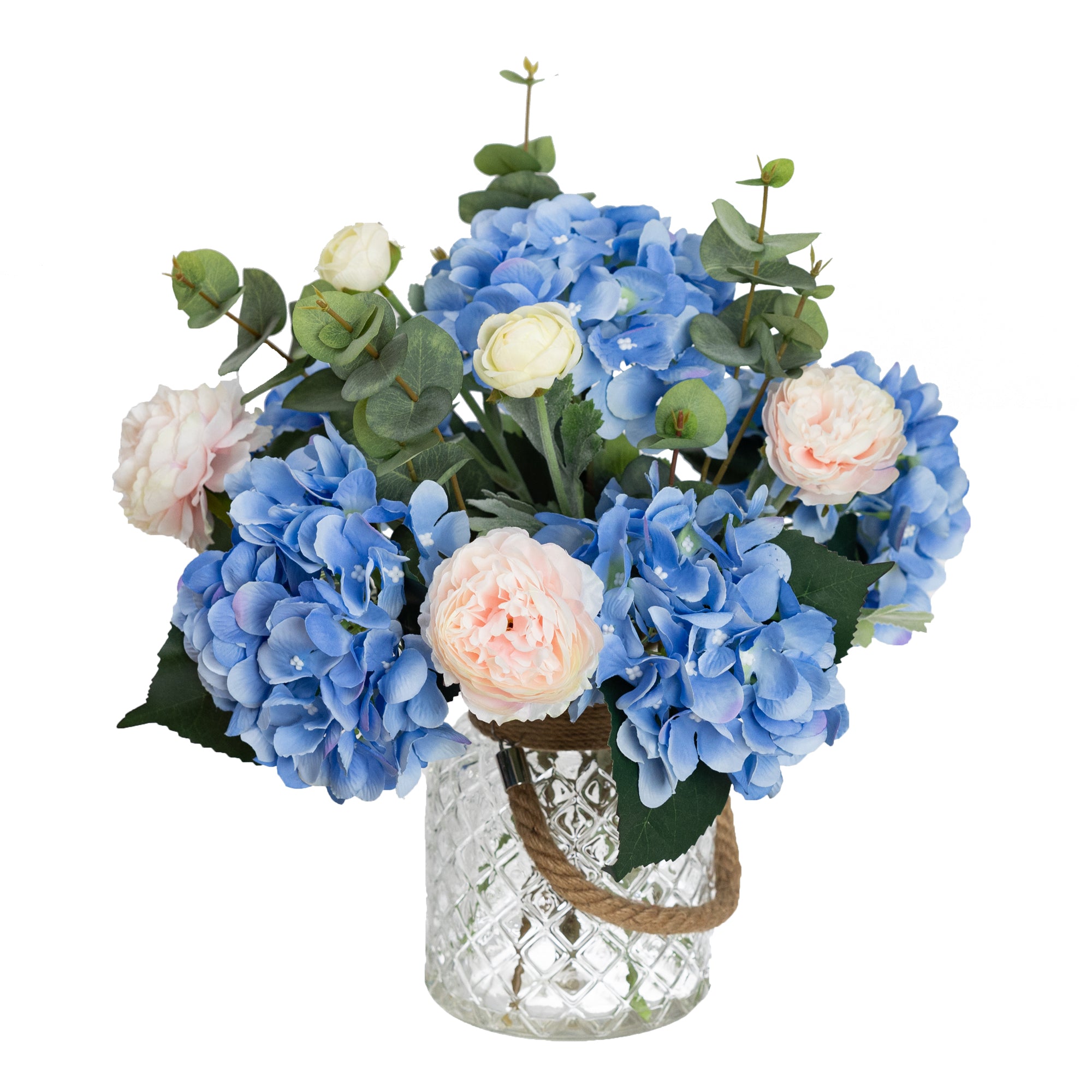 Blue Hydrangea & Peony Mixed Artificial Fake Plant Decorative Arrangement 38cm In Maison Jar Fast shipping On sale