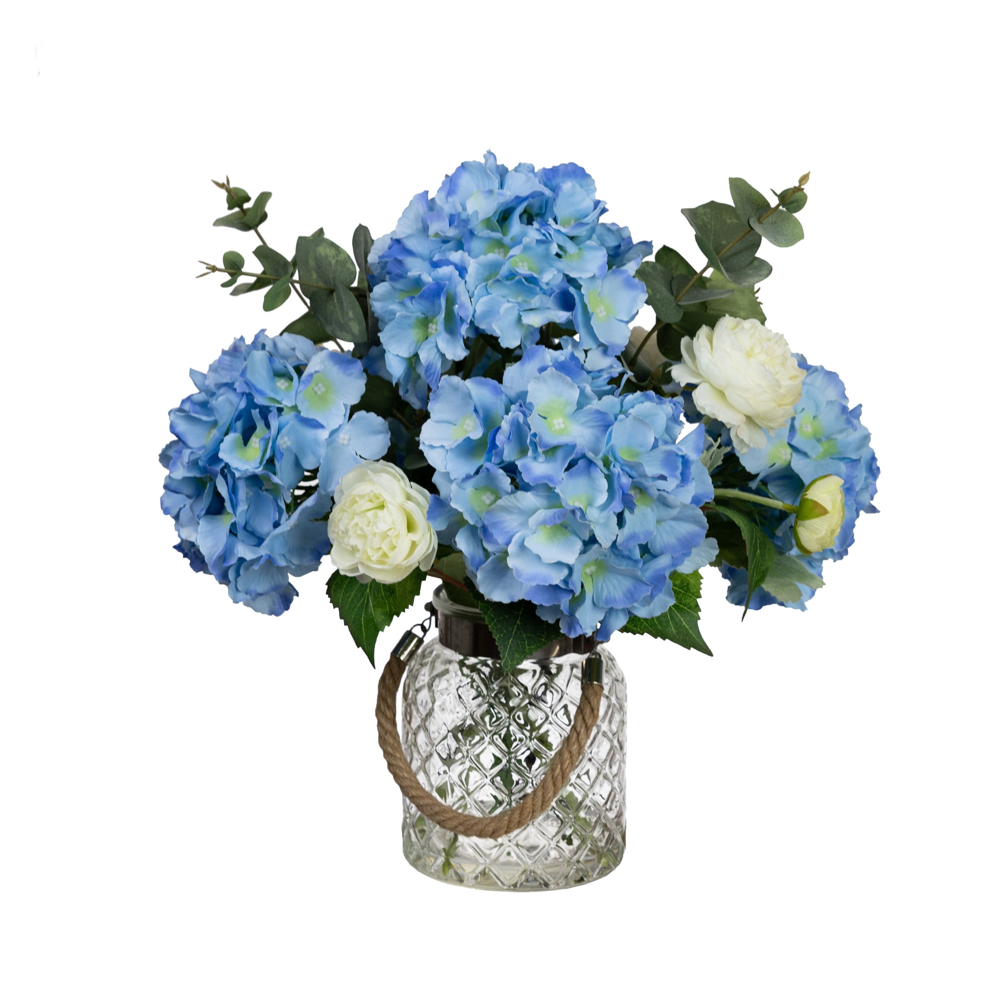 Blue Hydrangea & Peony Mixed Artificial Fake Plant Decorative Arrangement 38cm In Maison Jar Fast shipping On sale