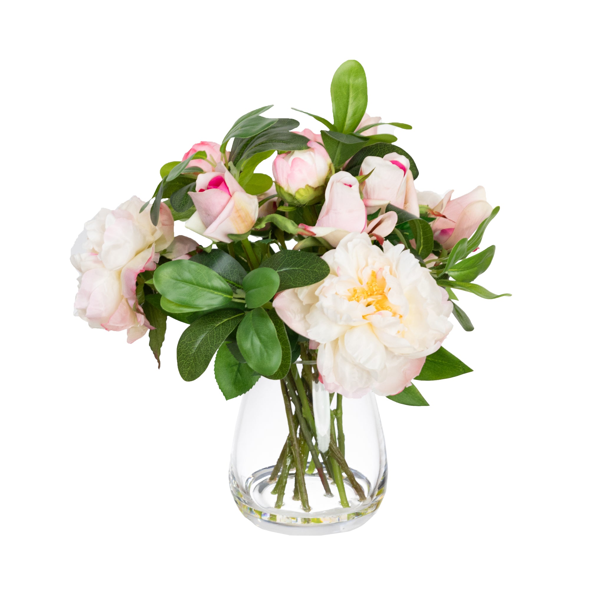 Pink Peony & Rose Artificial Faux Plant Flower Decorative Mixed Arrangement 36cm In Glass Fast shipping On sale