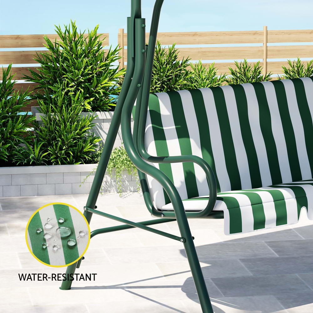 Outdoor Swing Chair Garden Bench Furniture Canopy 3 Seater White Green Fast shipping On sale