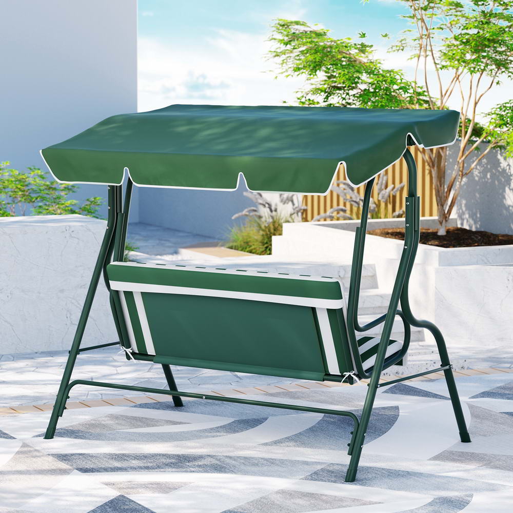 Outdoor Swing Chair Garden Bench Furniture Canopy 3 Seater White Green Fast shipping On sale