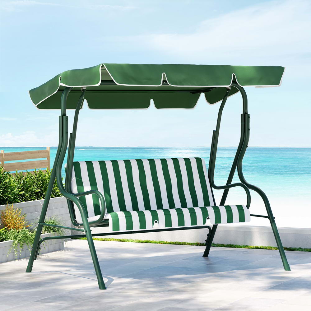 Outdoor Swing Chair Garden Bench Furniture Canopy 3 Seater White Green Fast shipping On sale