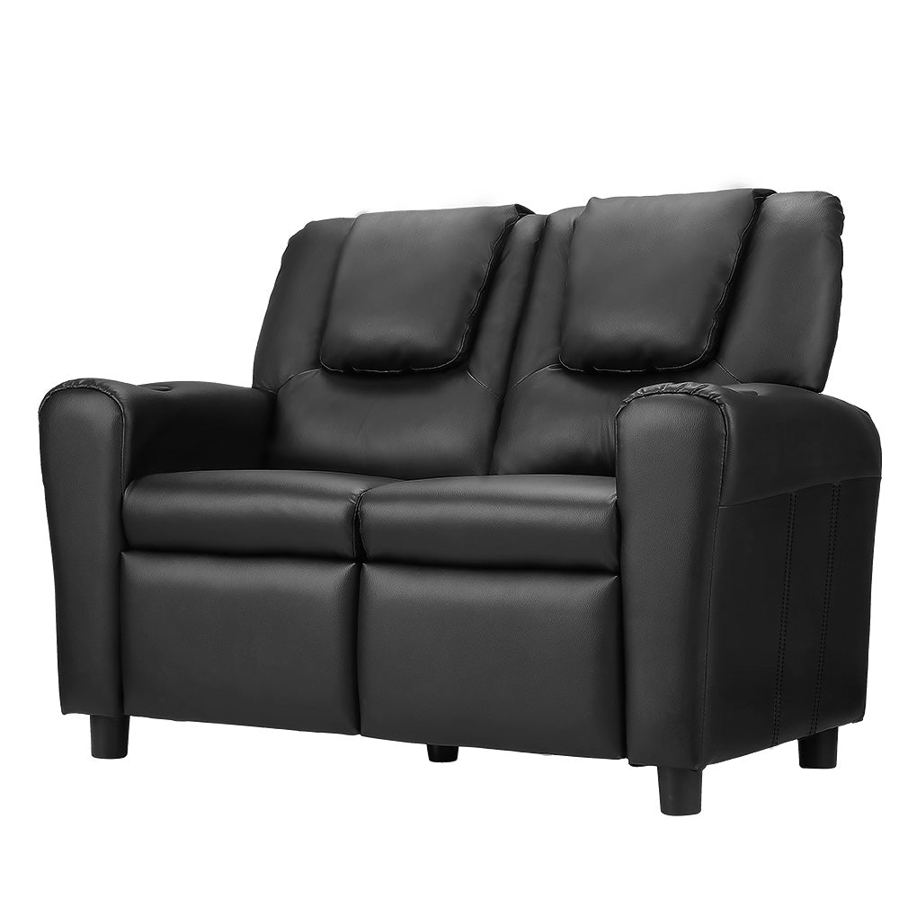 Kids Recliner Chair Double PU Leather Sofa Lounge Couch Armchair Black Furniture Fast shipping On sale