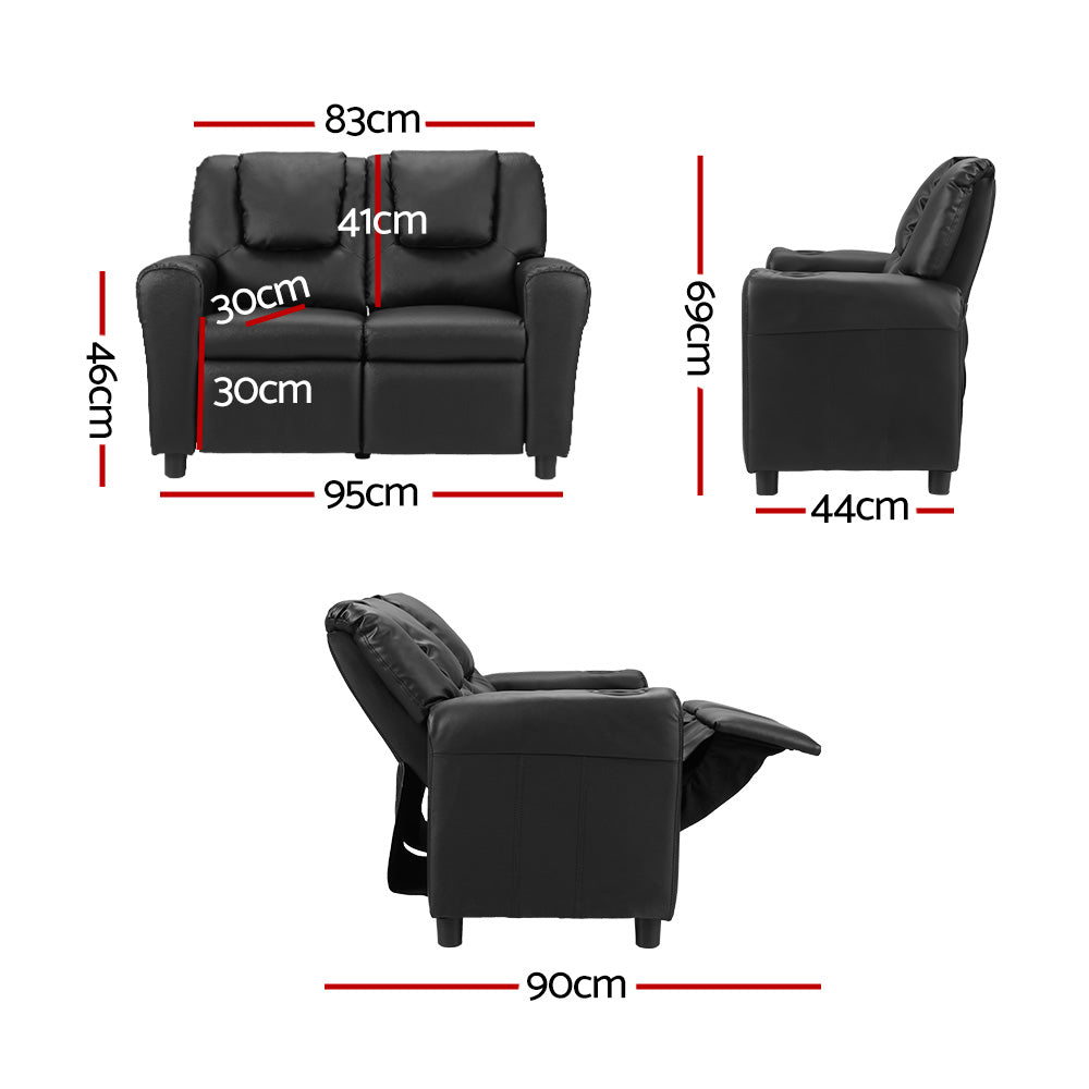 Kids Recliner Chair Double PU Leather Sofa Lounge Couch Armchair Black Furniture Fast shipping On sale