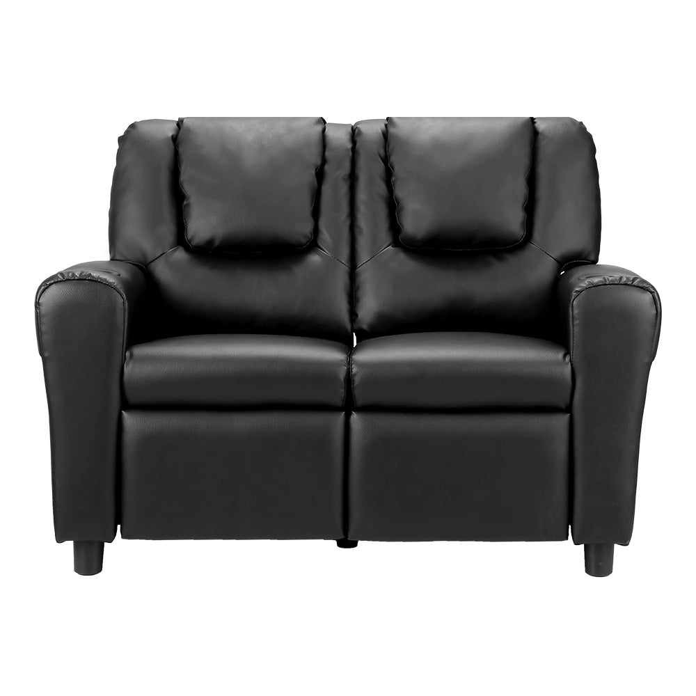 Kids Recliner Chair Double PU Leather Sofa Lounge Couch Armchair Black Furniture Fast shipping On sale