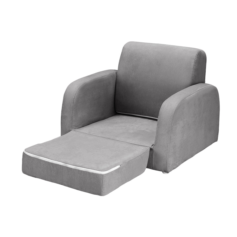 Kids Sofa 2 Seater Children Flip Open Couch Lounger Armchair Soft Grey Furniture Fast shipping On sale