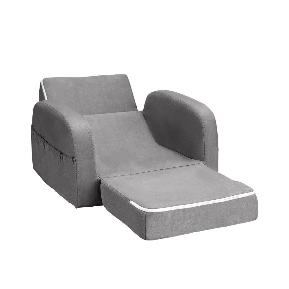 Kids Sofa 2 Seater Children Flip Open Couch Lounger Armchair Soft Grey Furniture Fast shipping On sale