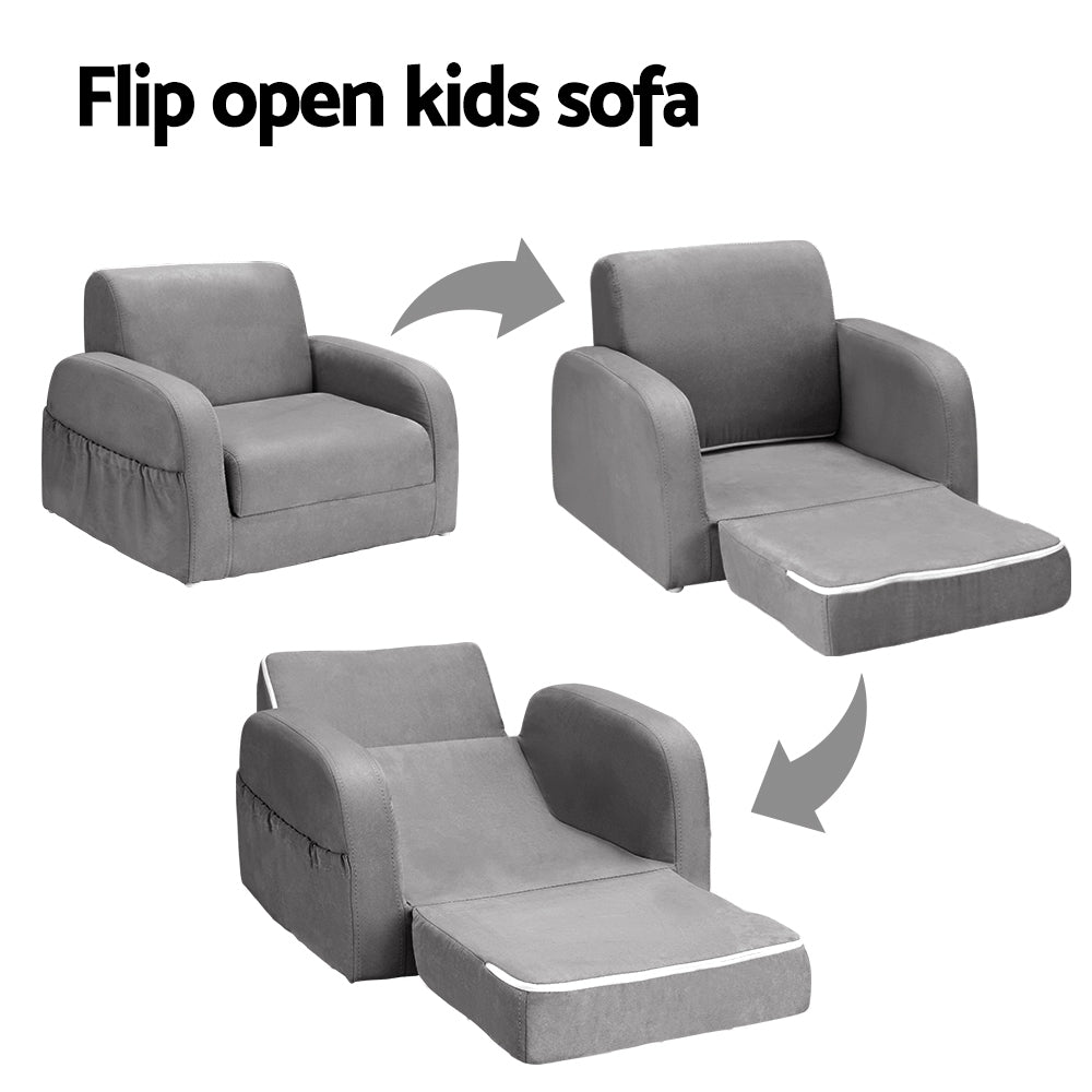 Kids Sofa 2 Seater Children Flip Open Couch Lounger Armchair Soft Grey Furniture Fast shipping On sale