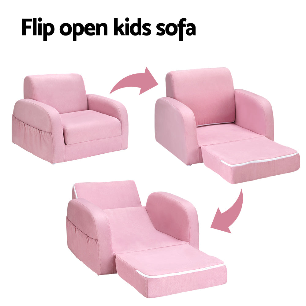 Kids Sofa 2 Seater Children Flip Open Couch Lounger Armchair Soft Pink Furniture Fast shipping On sale