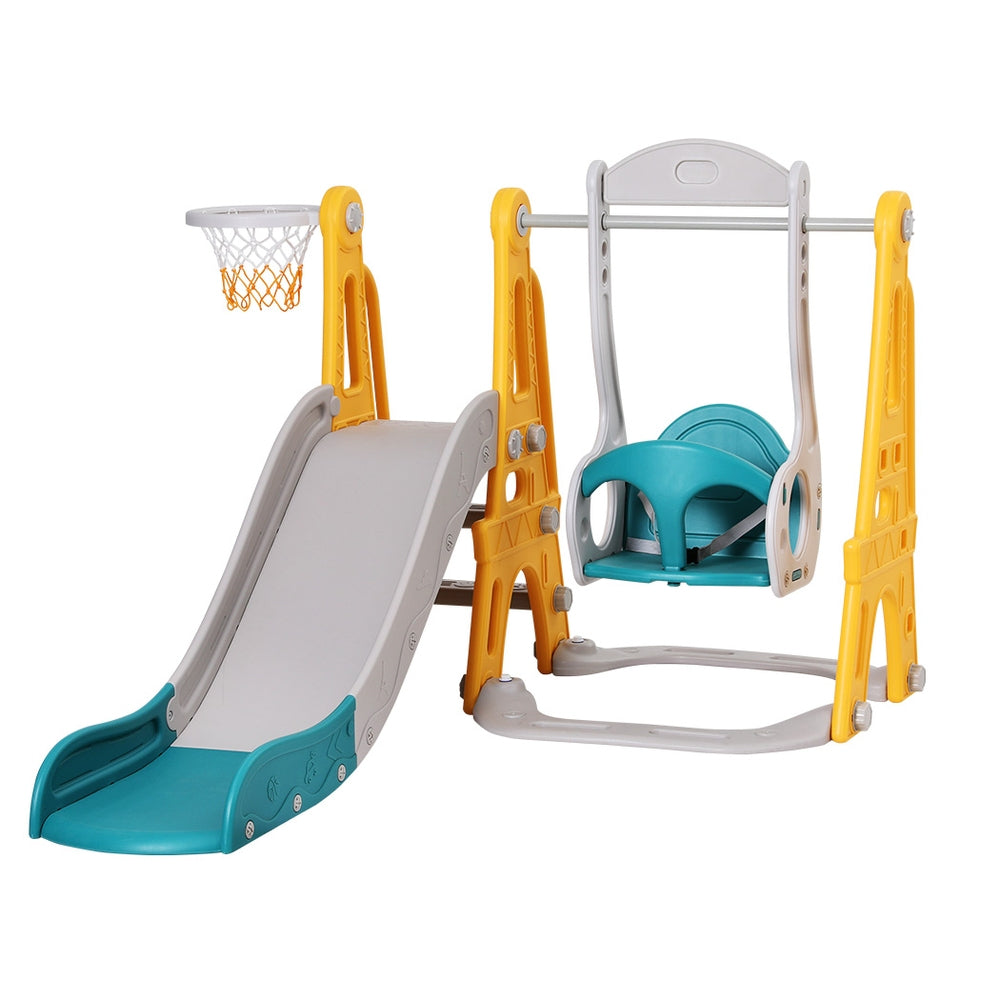 Kids Slide Swing Set Basketball Outdoor Toys Adjustable Height 140cm Green Fast shipping On sale