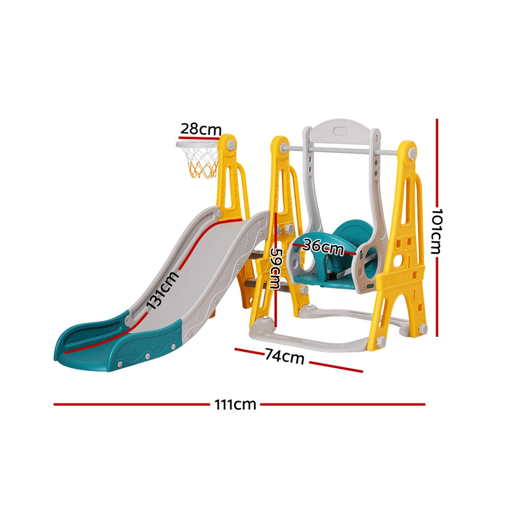 Kids Slide Swing Set Basketball Outdoor Toys Adjustable Height 140cm Green Fast shipping On sale