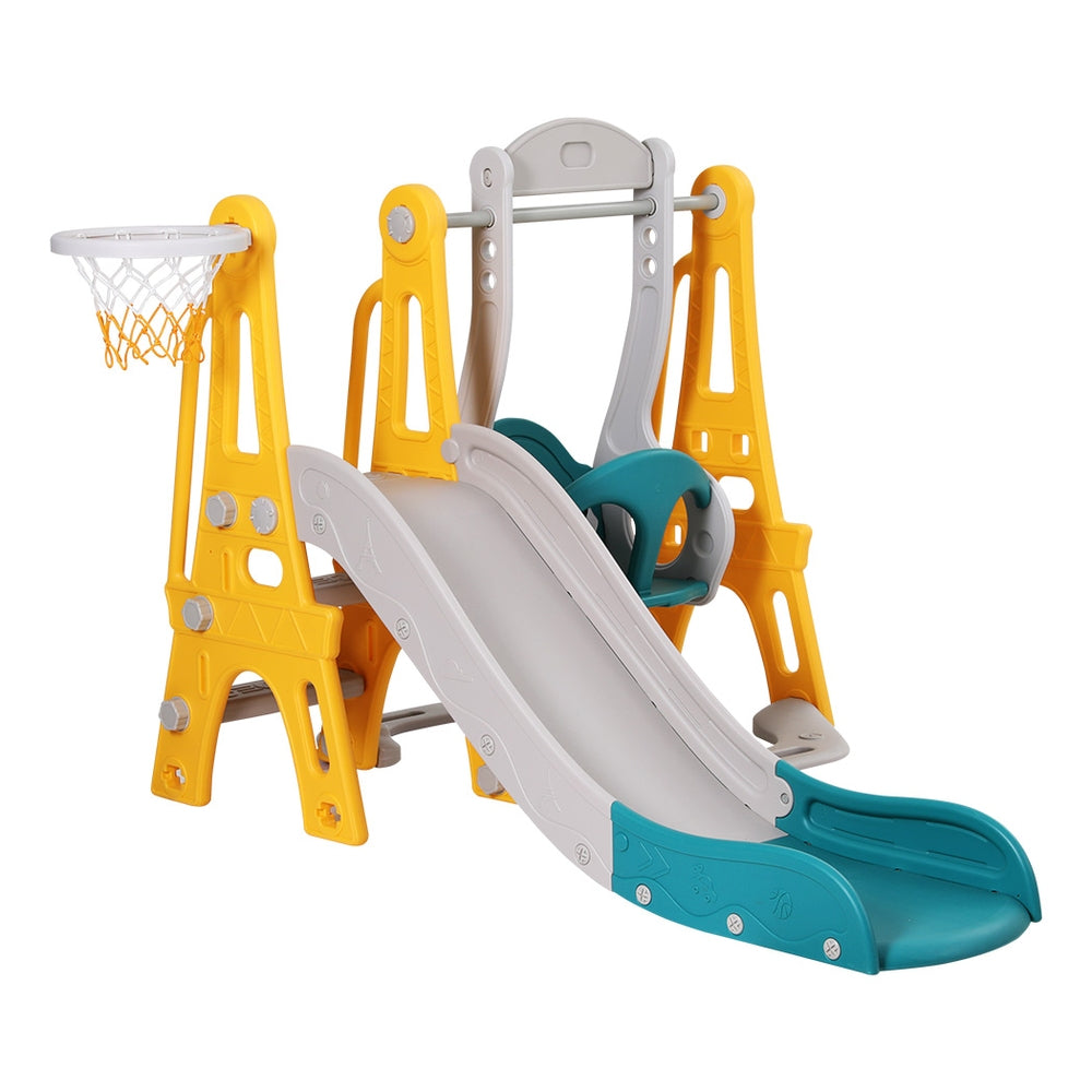 Kids Slide Swing Set Basketball Outdoor Toys Adjustable Height 140cm Green Fast shipping On sale