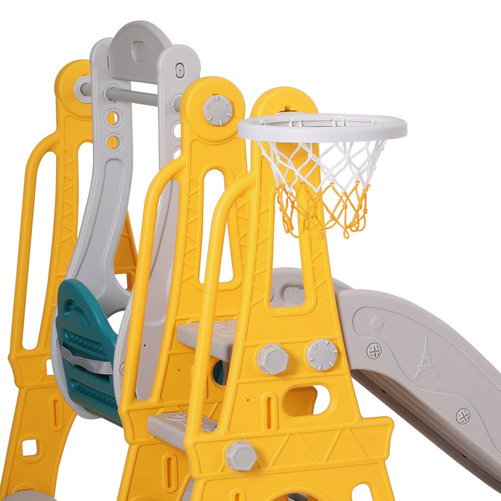 Kids Slide Swing Set Basketball Outdoor Toys Adjustable Height 140cm Green Fast shipping On sale