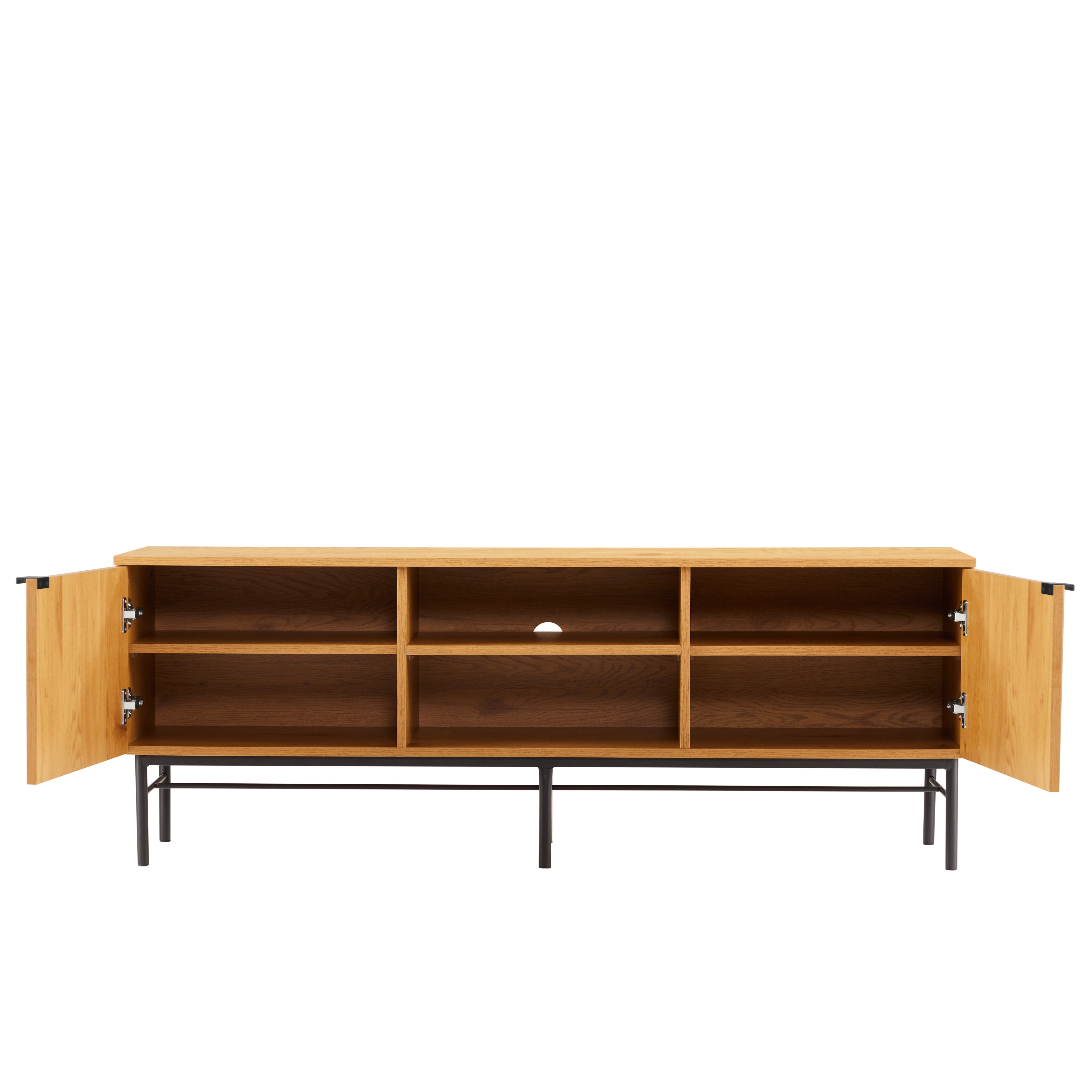 Carlos Lowline Entertainment Unit TV Stand 150cm Metal Legs W/ Drawer Oak/Black Fast shipping On sale