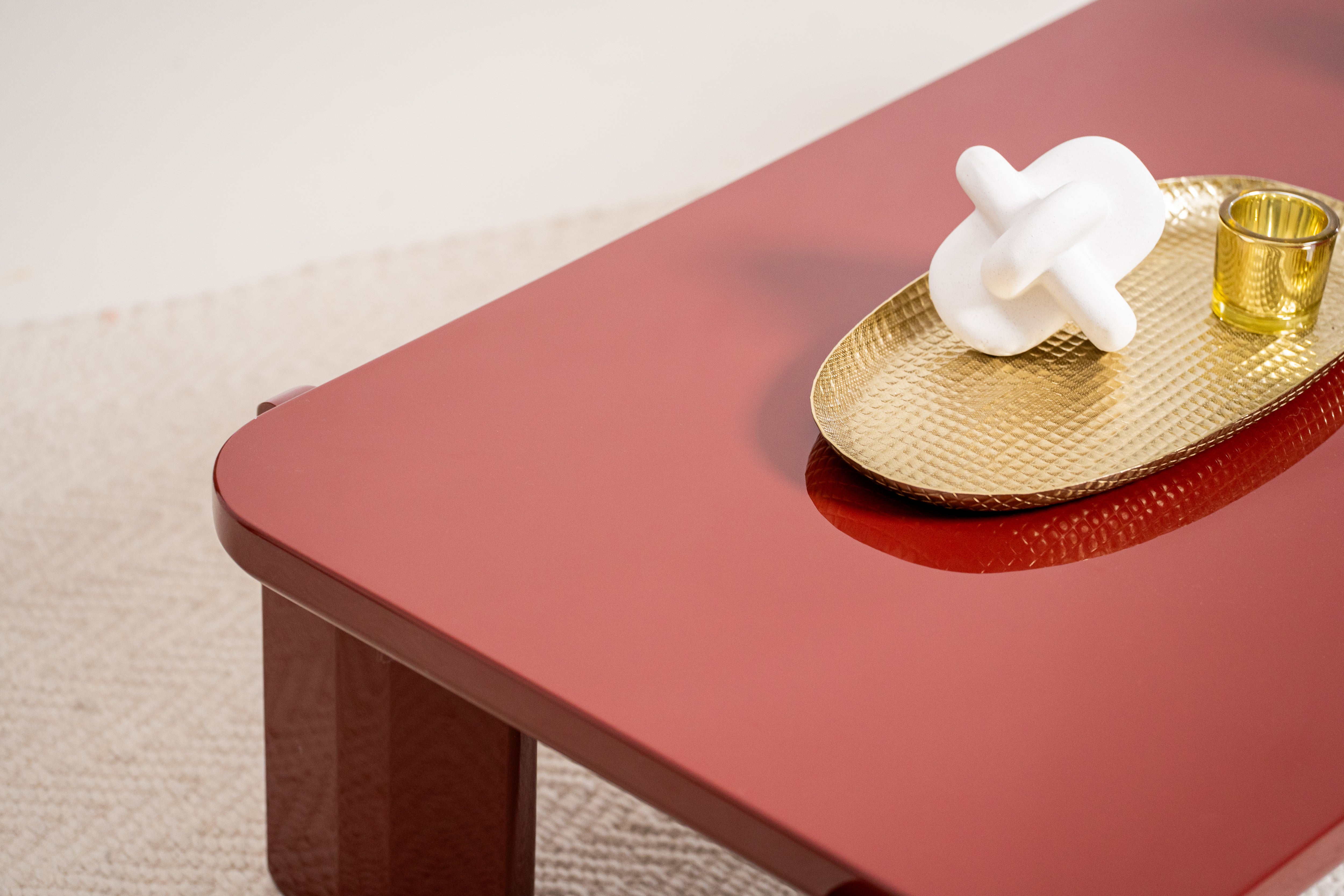 Naya Vibrant Playful Modern Wooden Coffee Tea Table Red Gloss