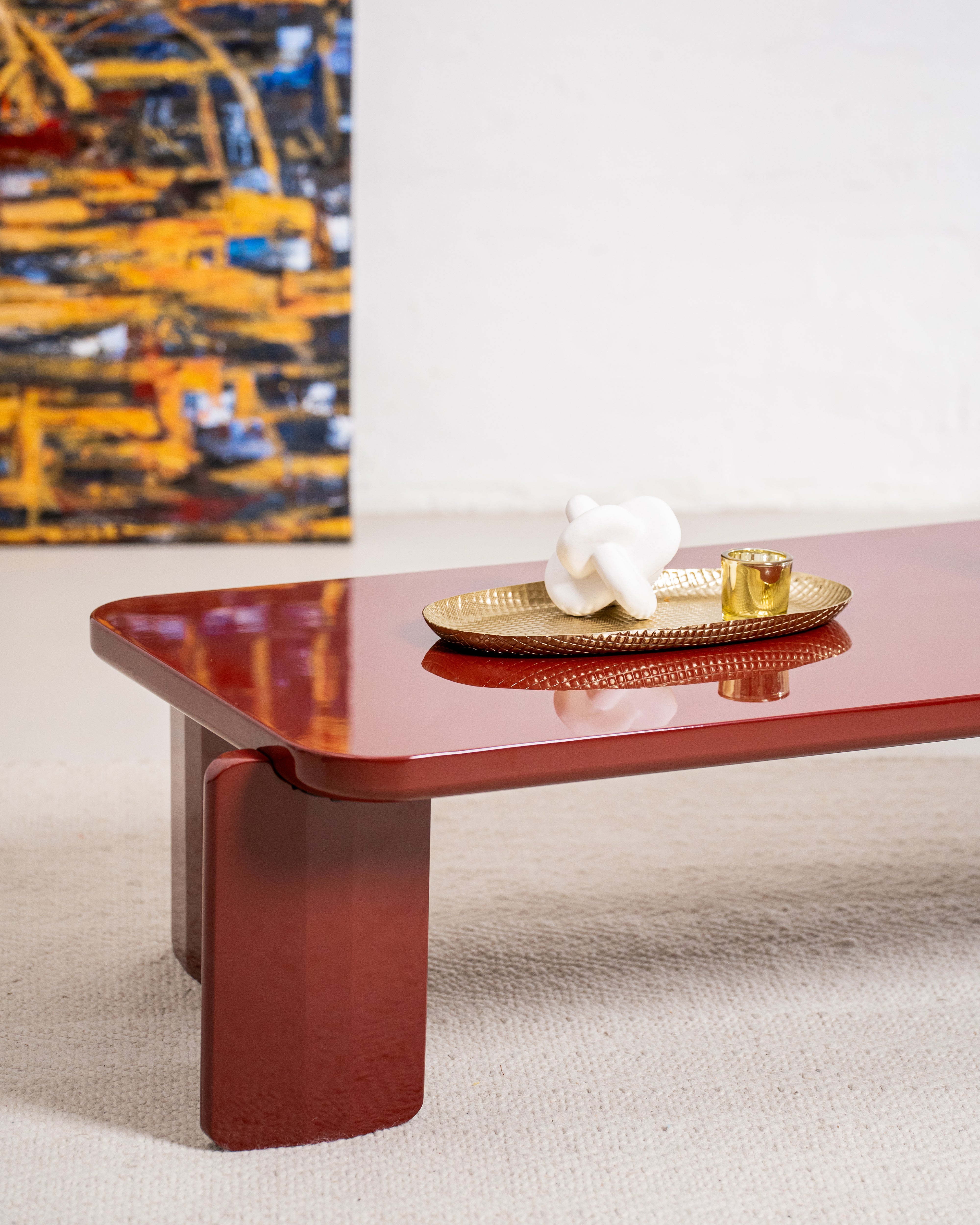 Naya Vibrant Playful Modern Wooden Coffee Tea Table Red Gloss