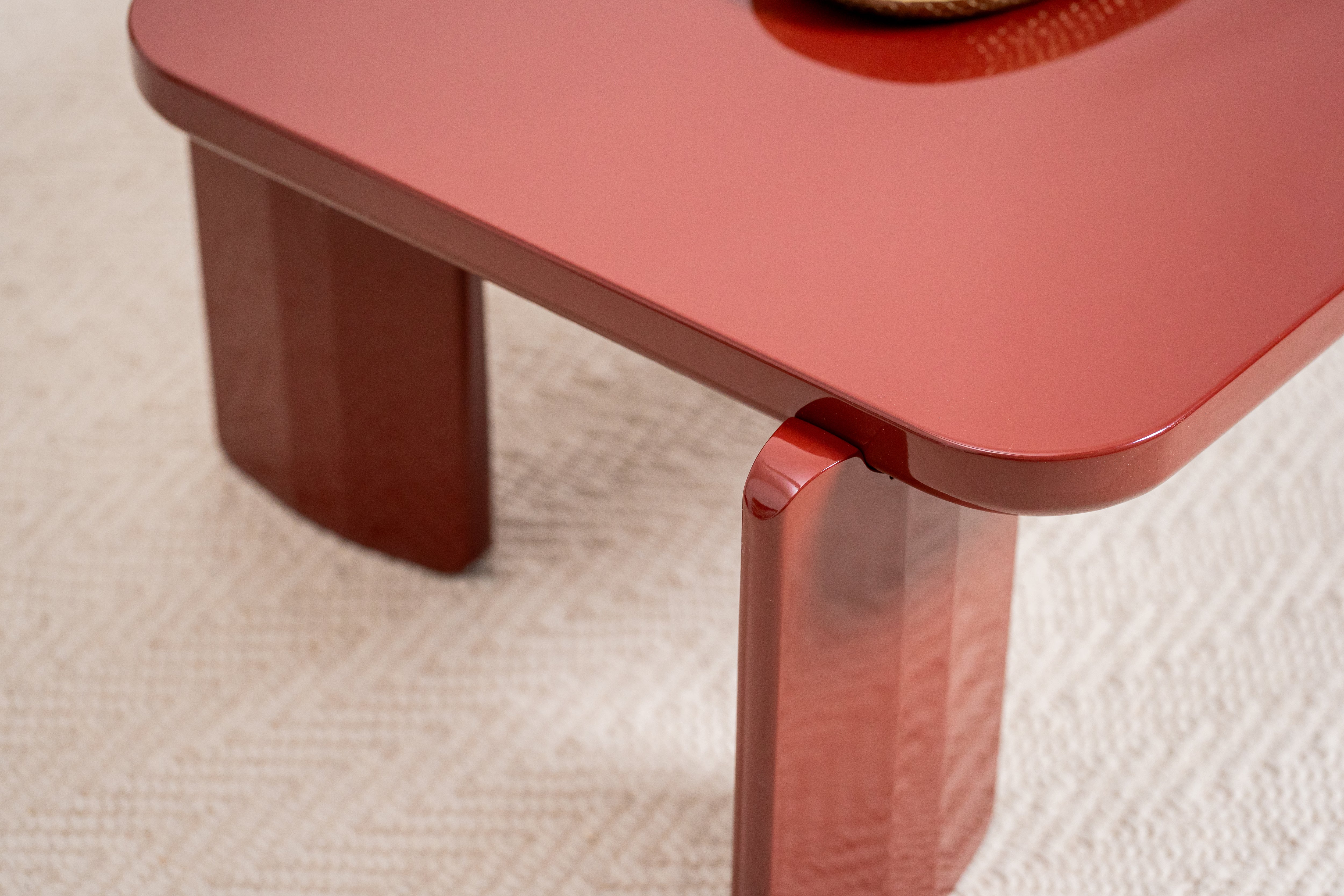 Naya Vibrant Playful Modern Wooden Coffee Tea Table Red Gloss