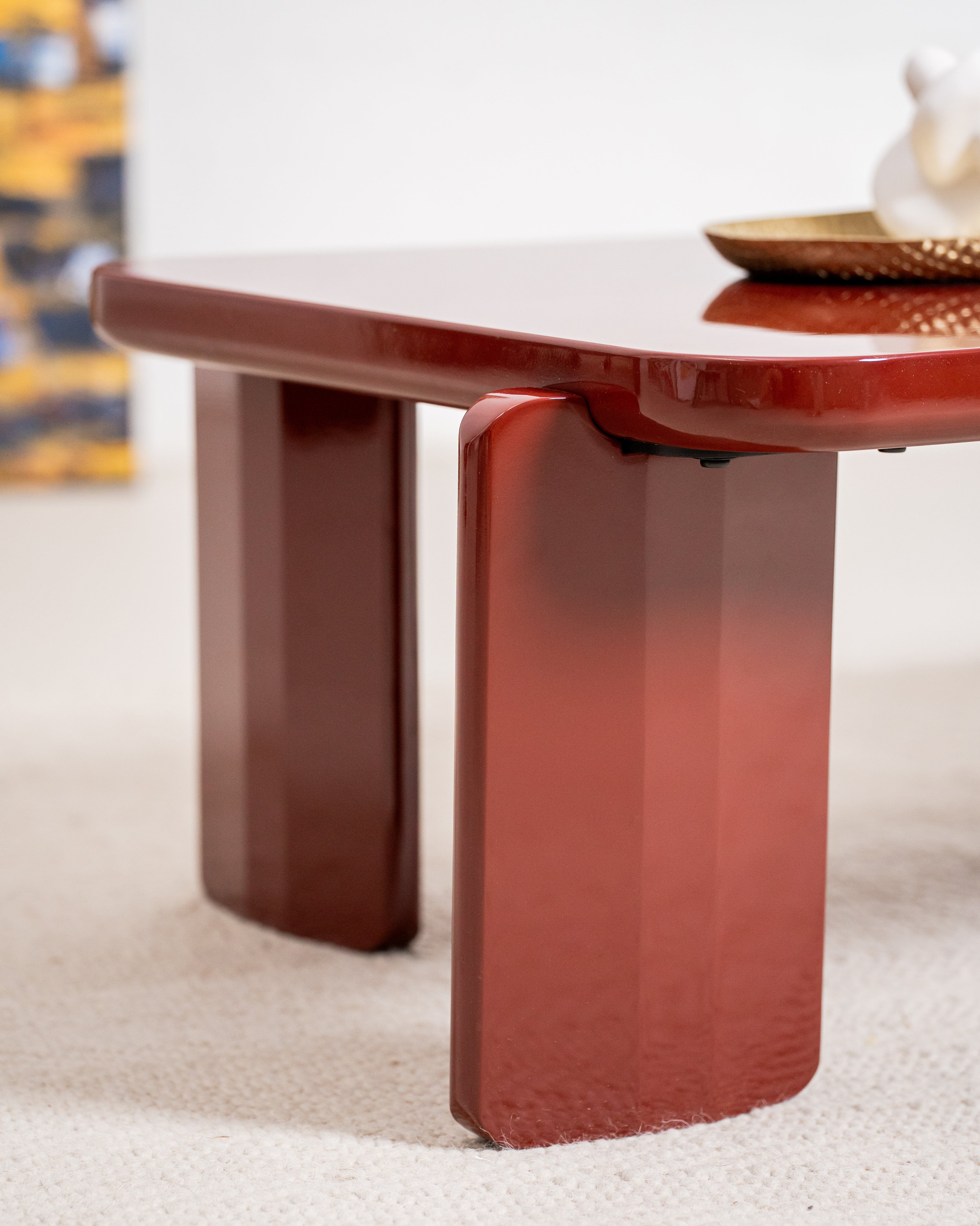 Naya Vibrant Playful Modern Wooden Coffee Tea Table Red Gloss