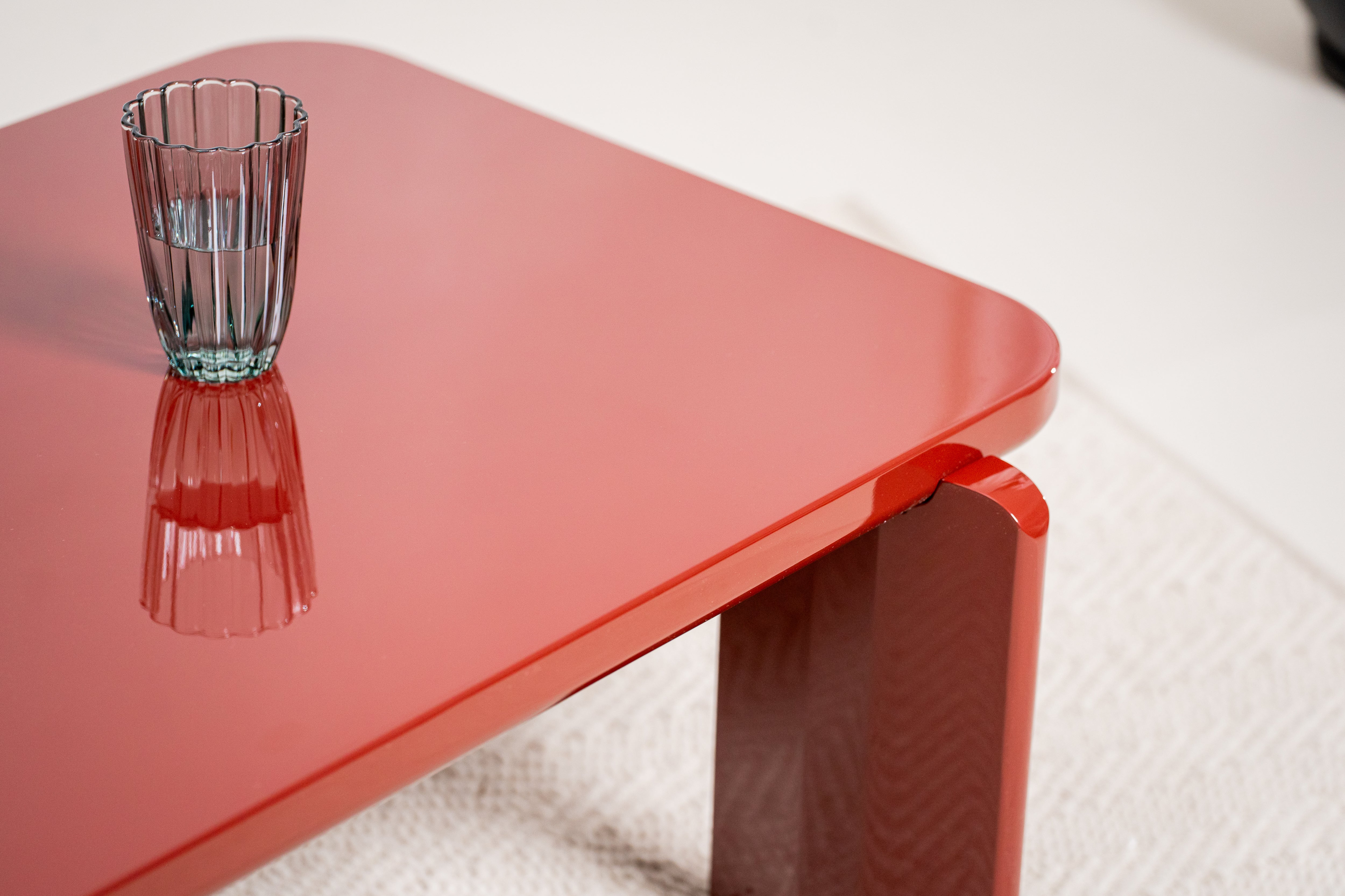 Naya Vibrant Playful Modern Wooden Coffee Tea Table Red Gloss